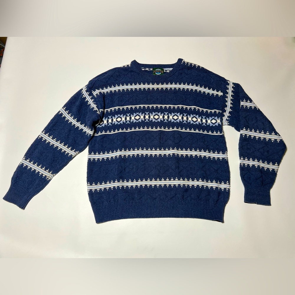 Jantzen Sweater Men’s L Vintage Crewneck Fair Isle 100% Cotton Y2K Dad Grandpa